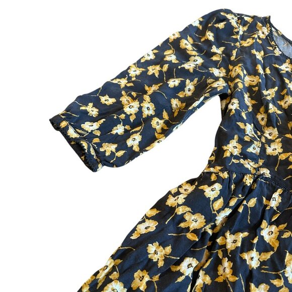 Free People 3/4 Sleeve Floral Print Dress Cotton Blend Grey Yellow Size 12 Women - Picture 3 of 12